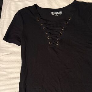 Mudd Black Lace-Up Short Sleeve Tee